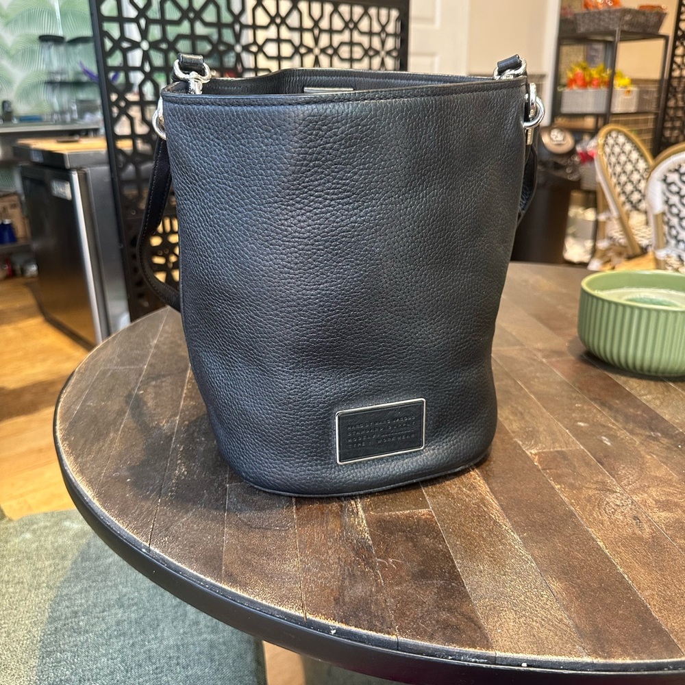 Black Medium Sized Leather Bucket Bag